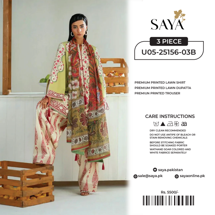 Saya 3 PCs Unstitched Lawn Collection D.No :-8