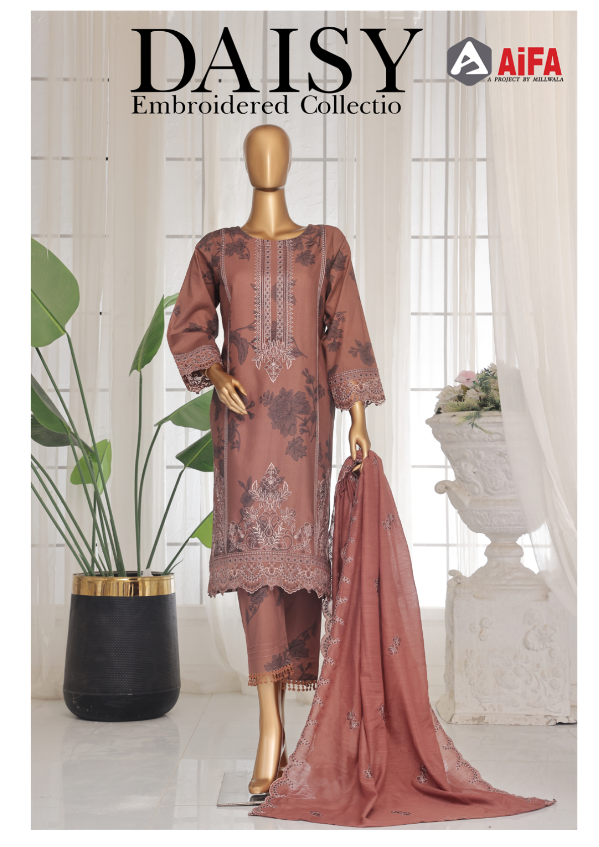 Aifa Daisy ChikanKari Unstitched 3 PIECE πβ