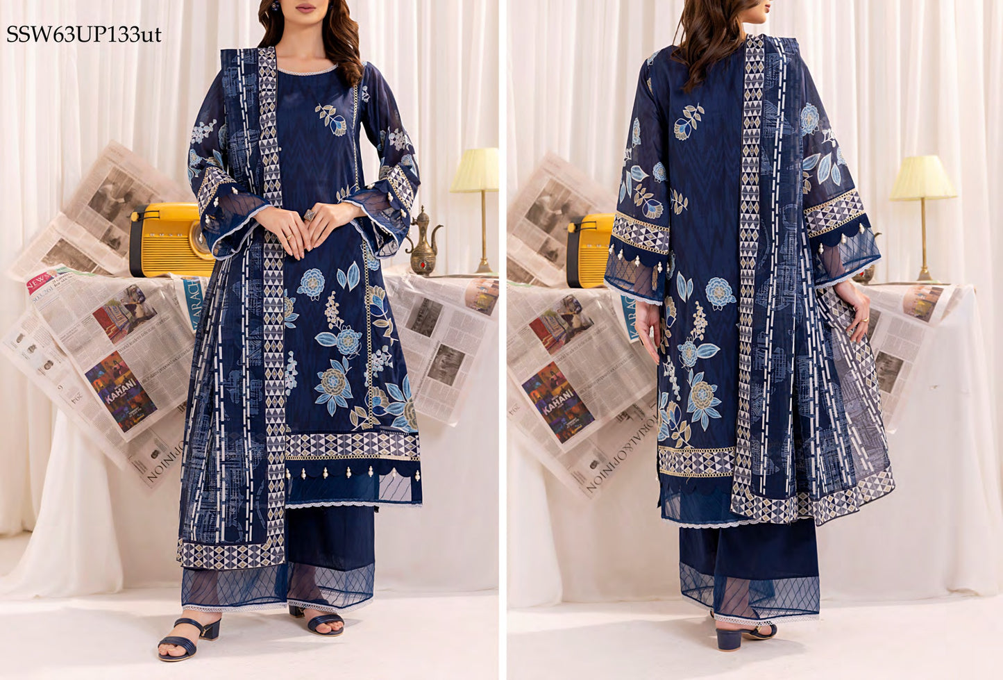 GulAhmed,Khaadi,Zellbury,Ego,Salitex,CrossStitch,Nishat,Firdous,Baroque,Maria.B,Alkaram ,SanaSafinaz Printed Unstitched 3P in 1299π΅π°π