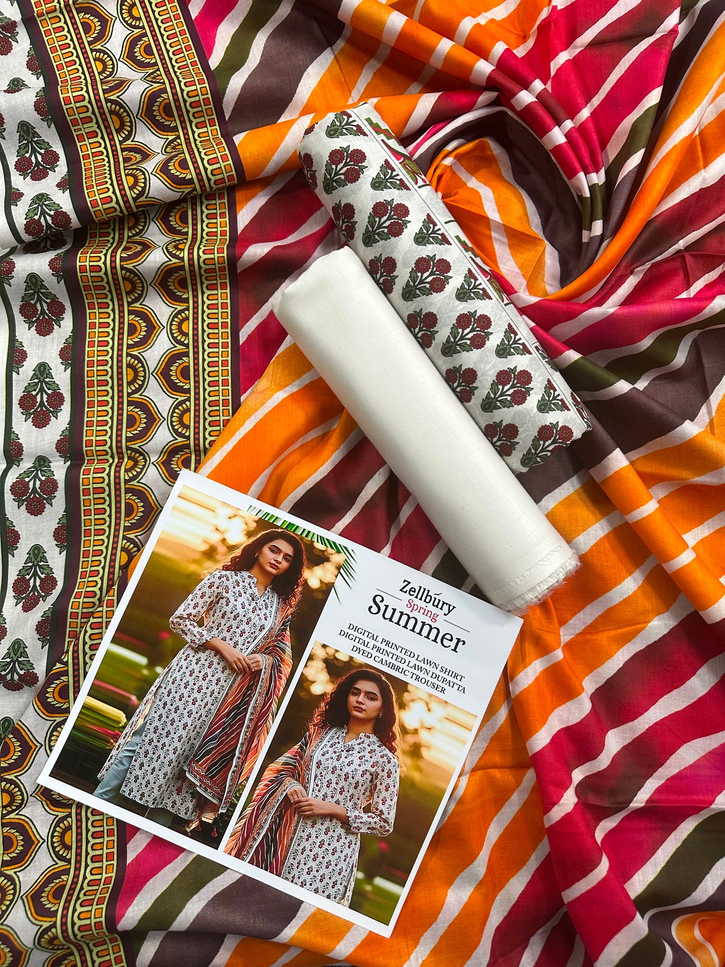Zellbury White Multi Printed Spring Summer 3Pcs