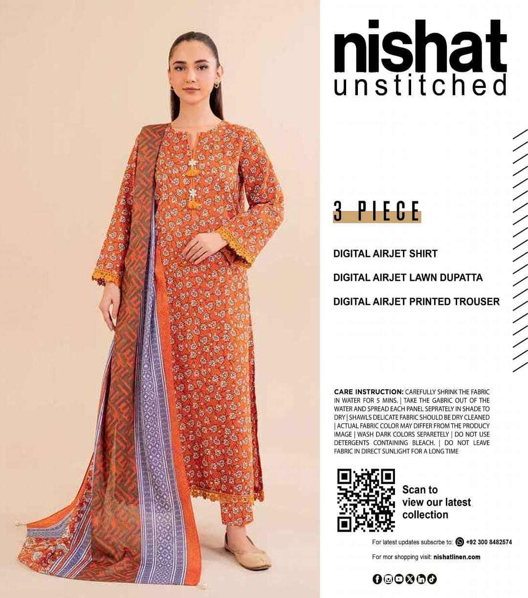 GulAhmed,Khaadi,Zellbury,Ego,Salitex,CrossStitch,Nishat,Firdous,Baroque,Maria.B,Alkaram ,SanaSafinaz Printed Unstitched 3P in 1299π΅π°π