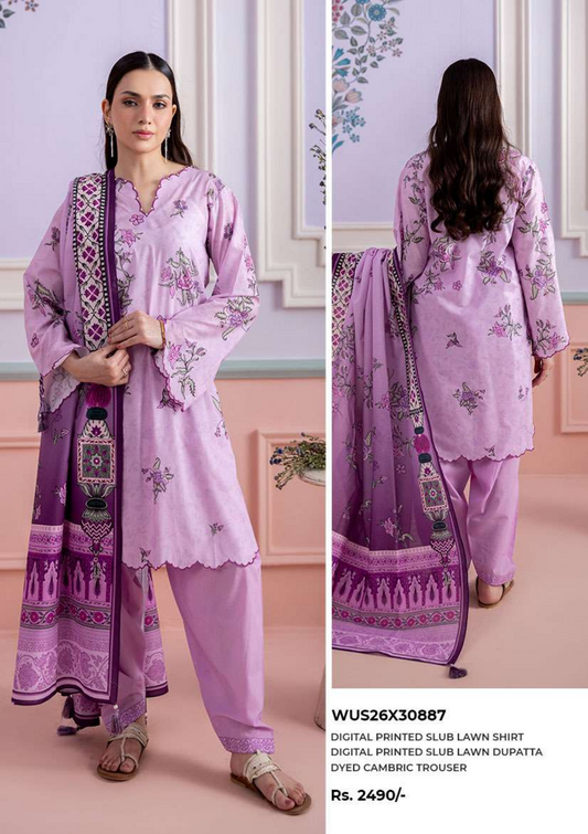 ZELLBURY Unstitched 3pcs Lawn Collection D.C:- WUS26X30887