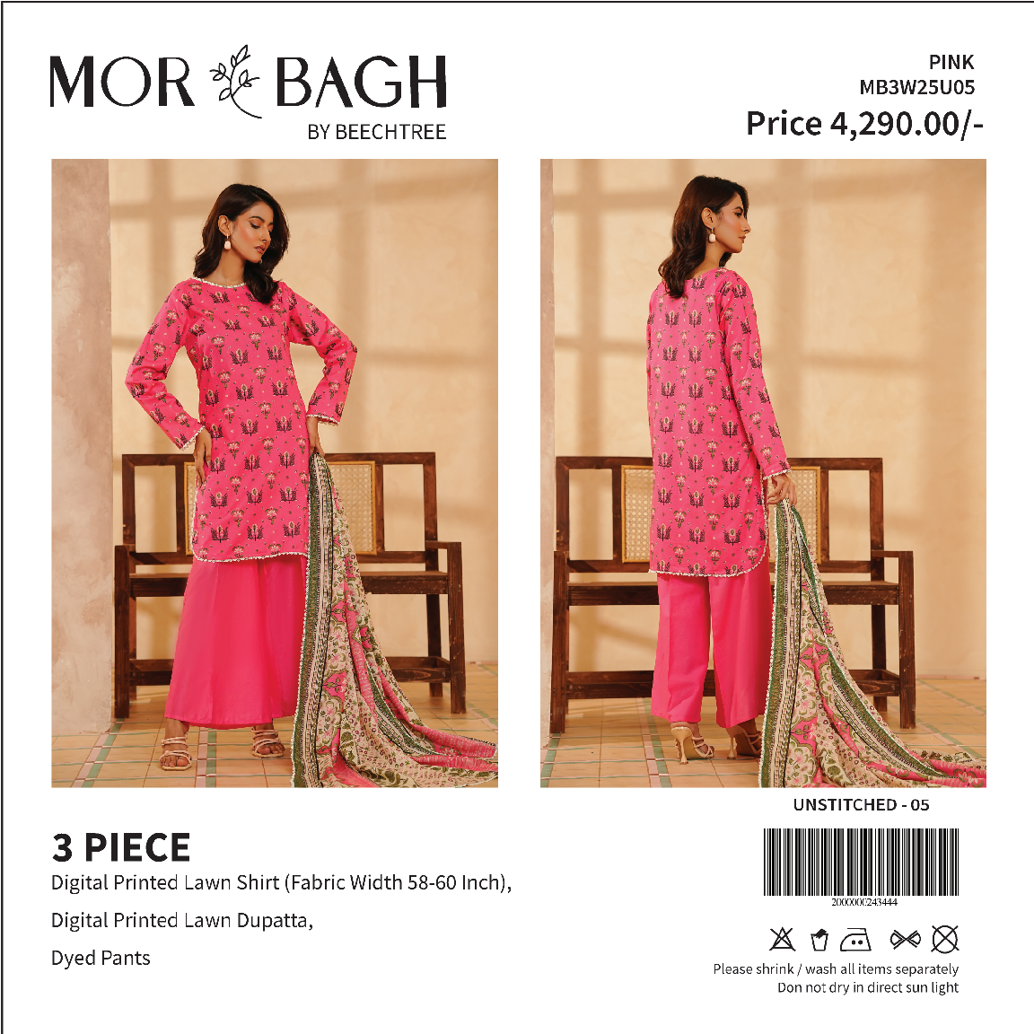 Mor Bagh By Beechtree Unstitched Lawn 3P β¨π
