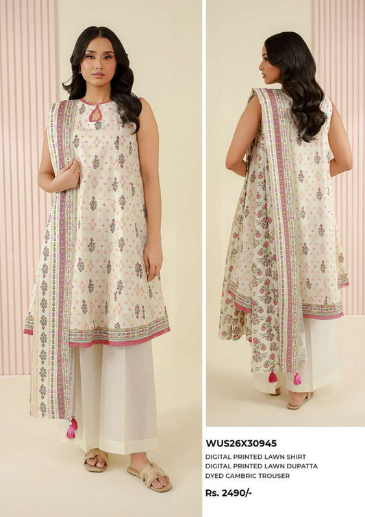 ZELLBURY Unstitched 3pcs Lawn Collection D.C:-WUS26X30945