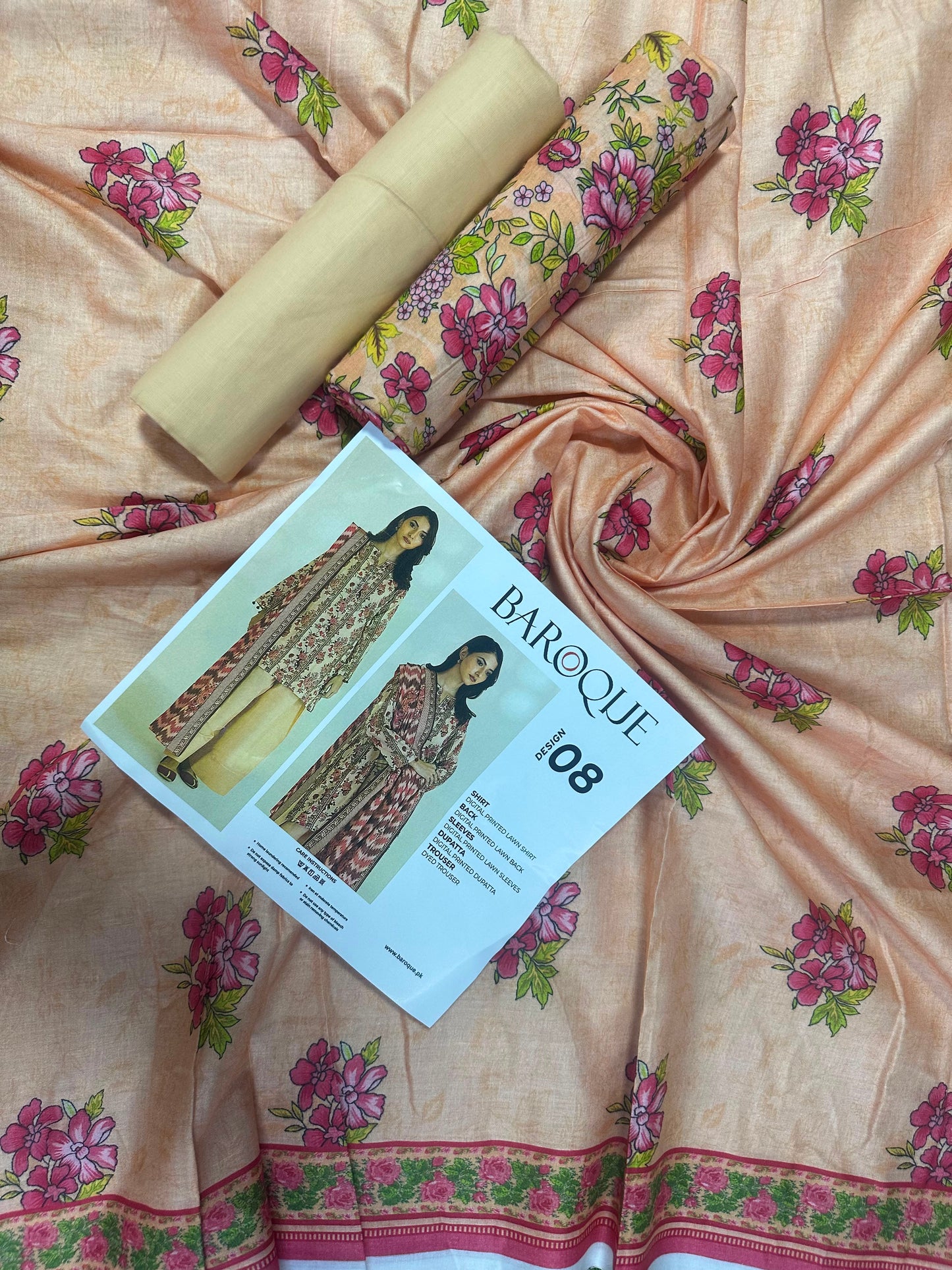 Baroque Peach D-08 Printed Lawn Collection