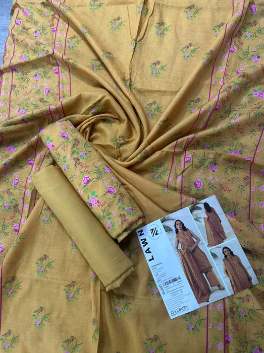 ZELLBURY Unstitched 3pcs Lawn Collection D.C:- WUS26X30424