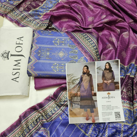 Asim Jofa Unstitched Lawn Printed 3PC In Wholesale Price