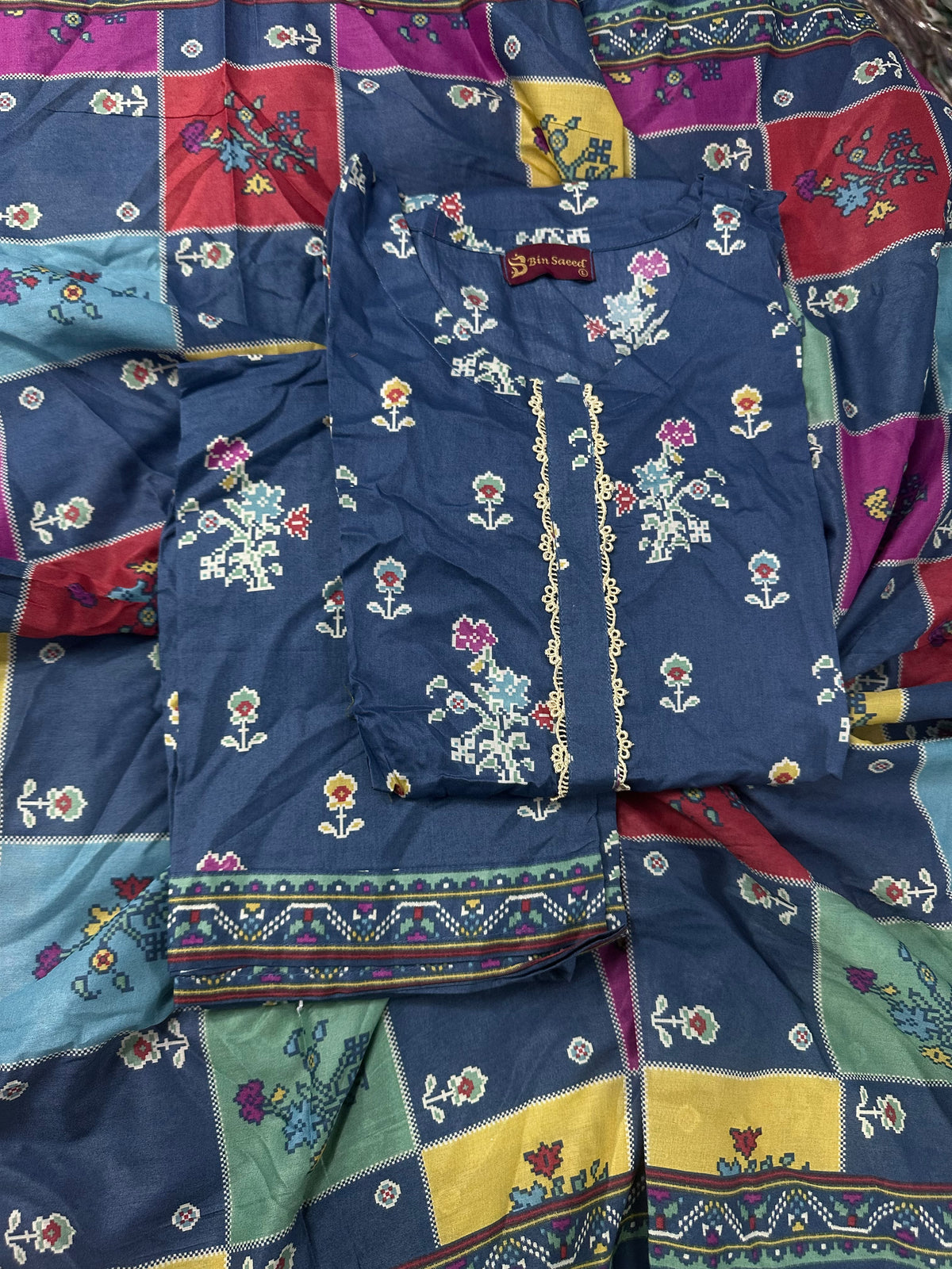 Bin Saeed Blue-White Stitched 3Pcs