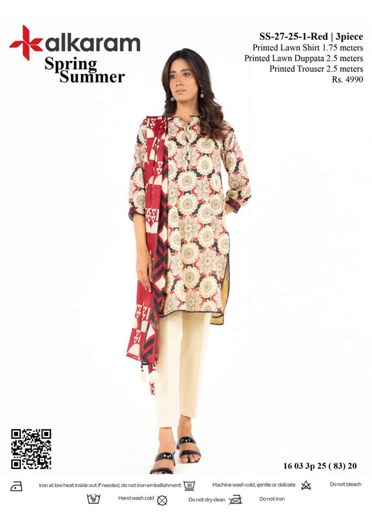 Alkaram Digital Printed Lawn 3 Piece ๐๐งก