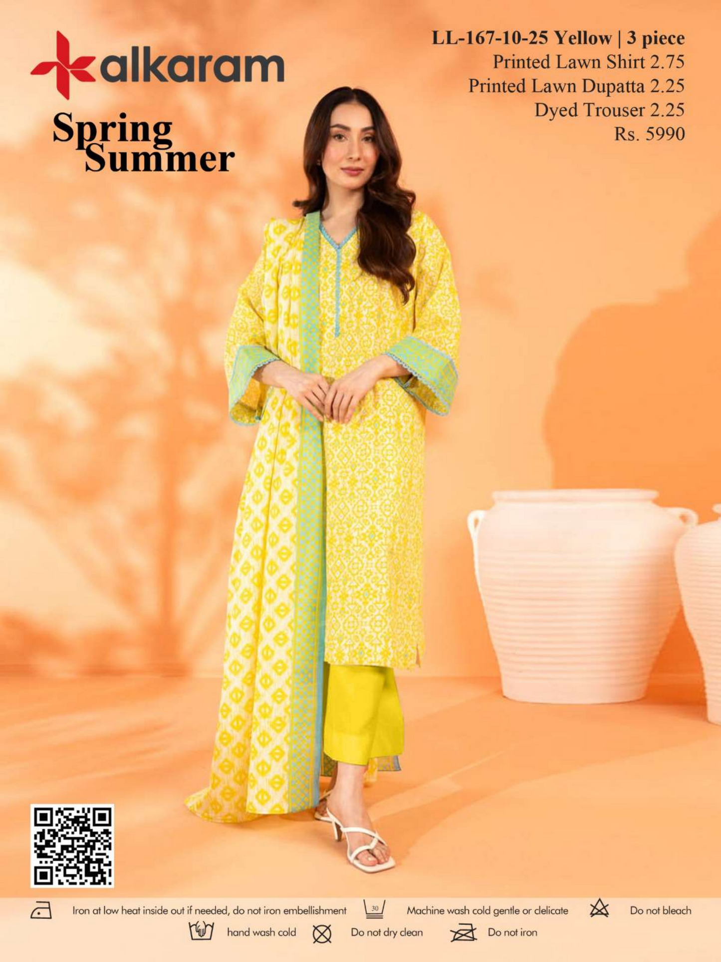 Alkaram 3 PCs Yellow Printed Lawn Unstitched Collection