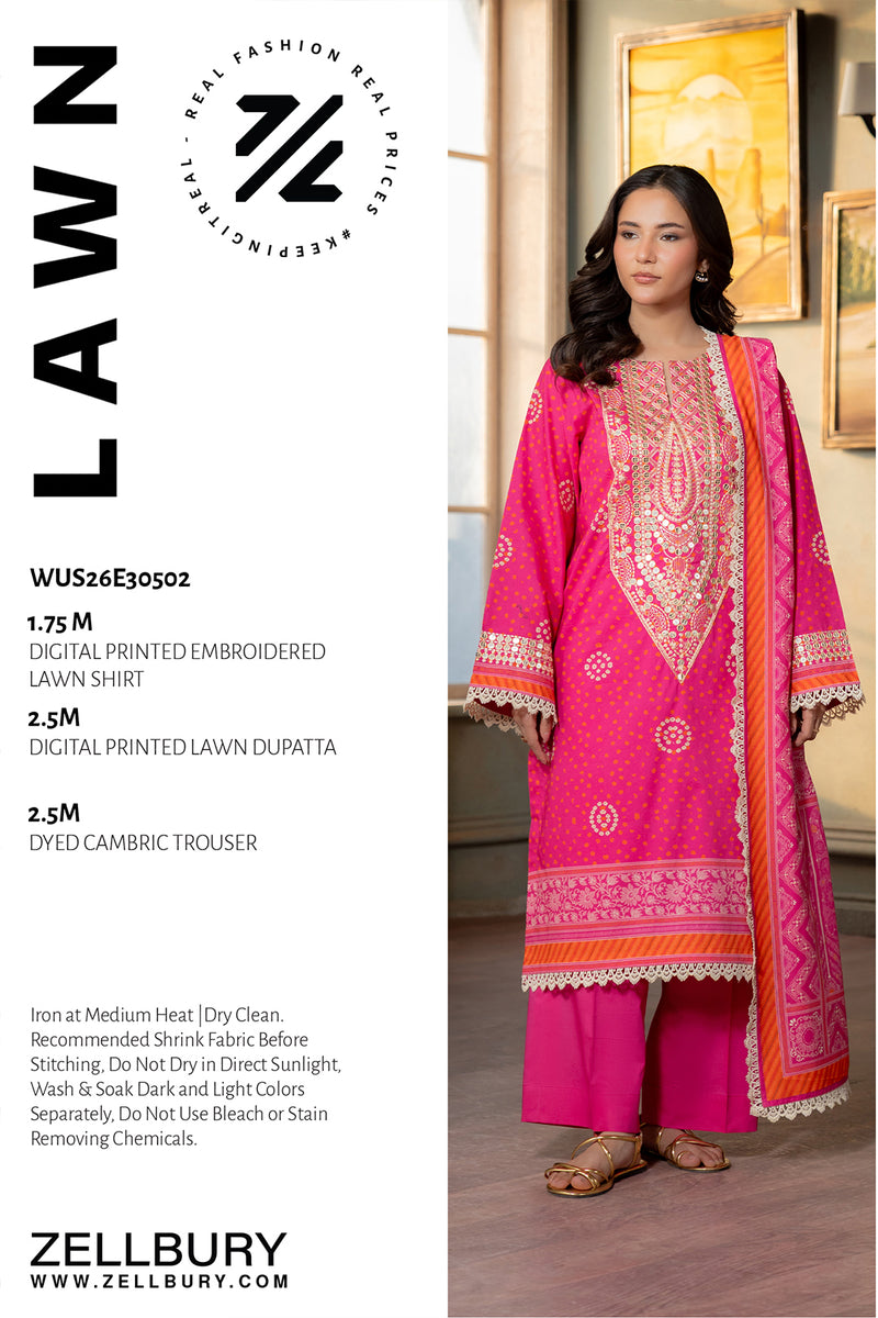 Zellbury D.C:- WUS26E30502 Embroidery Printed Lawn 3Pcs Collection