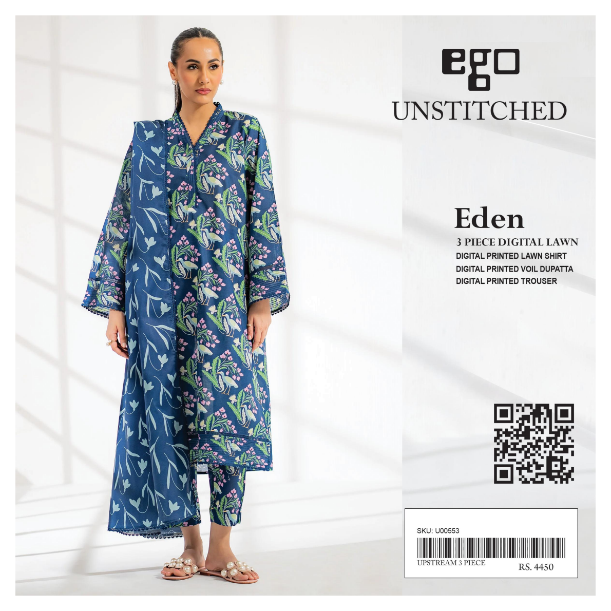 GulAhmed,Khaadi,Zellbury,Ego,Salitex,CrossStitch,Nishat,Firdous,Baroque,Maria.B,Alkaram ,SanaSafinaz Printed Unstitched 3P in 1299π΅π°π