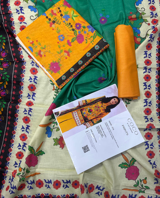 COCO Yellow 3 Piece Printed Lawn
