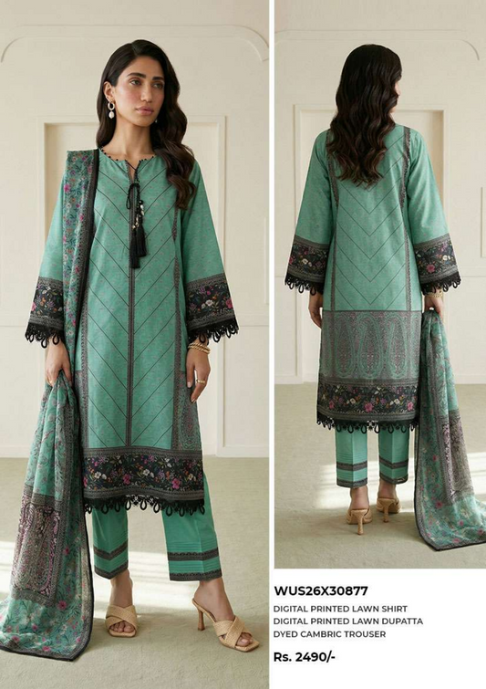 ZELLBURY Unstitched 3pcs Lawn Collection D.C:-WUS26X30877