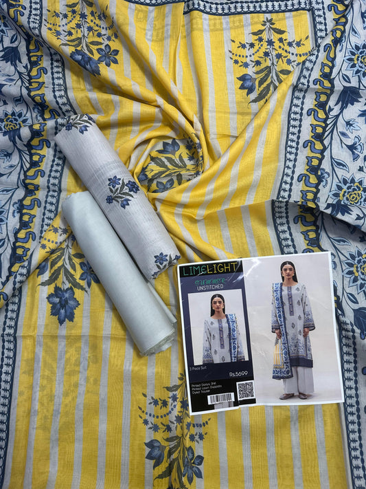 Limelight β Cream & Blue - Doriya Unstitched 3 PCs Suit