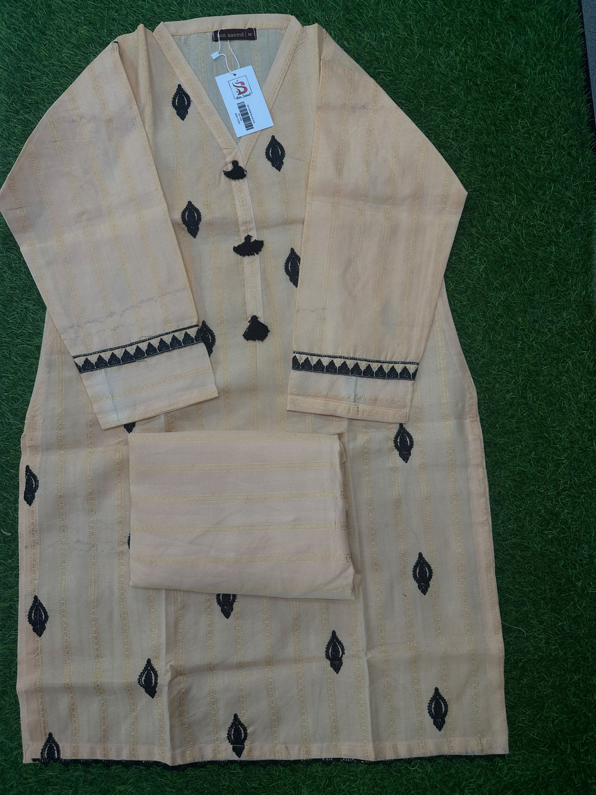 Binsaeed Peach Stitched Emb 2Pcs