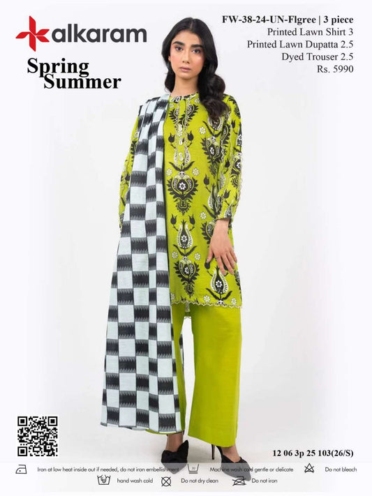Alkaram Digital Printed Lawn 3 Piece ๐๐งก