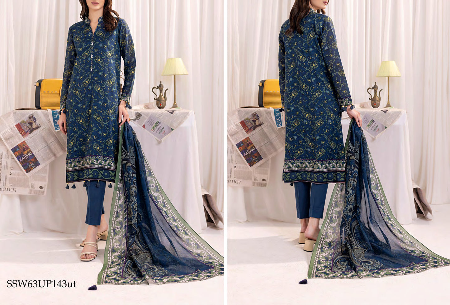 GulAhmed,Khaadi,Zellbury,Ego,Salitex,CrossStitch,Nishat,Firdous,Baroque,Maria.B,Alkaram ,SanaSafinaz Printed Unstitched 3P in 1299π΅π°π