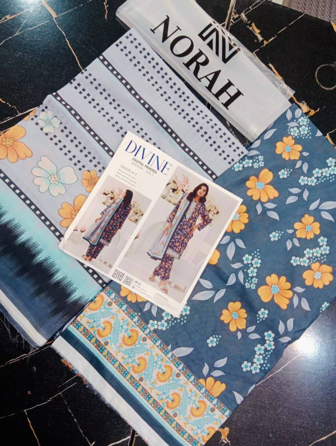 Divine Printed Lawn - Navy Blue - D-02