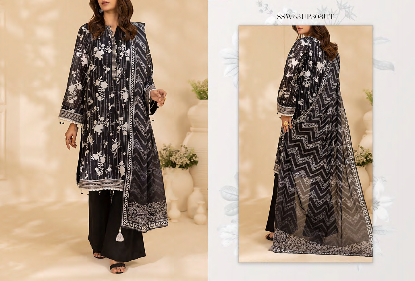 Salitex 100% Original Lawn ❤️ MONOCHROME B&W by SANA& SARA