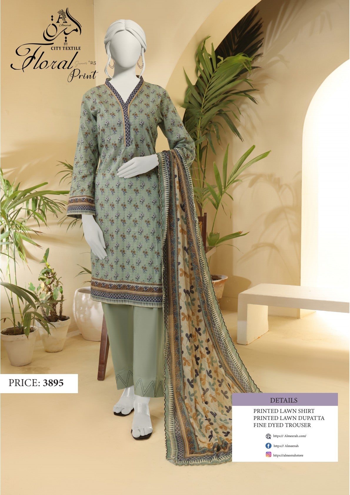 Almeerah Floral 💯% Original 3PC Unstitched In Wholesale Price