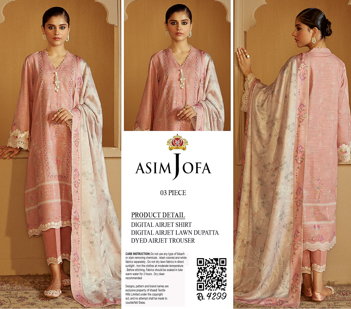 Asim Jofa Unstitched Lawn Printed 3PC In Wholesale Price