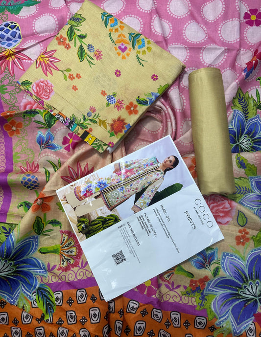 COCO Lemon 3 Piece Printed Lawn