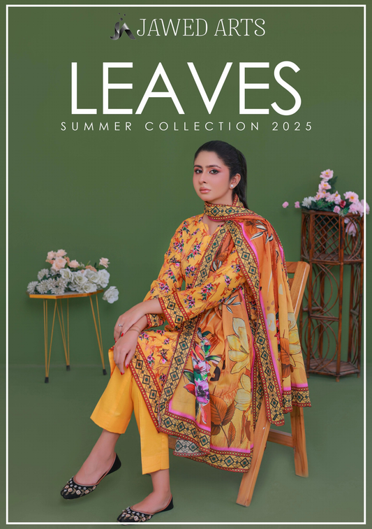 LEAVES By Jawed Arts®️ 🌿  ✨ Premium Unstitched 3pcs Printed Collection ✨