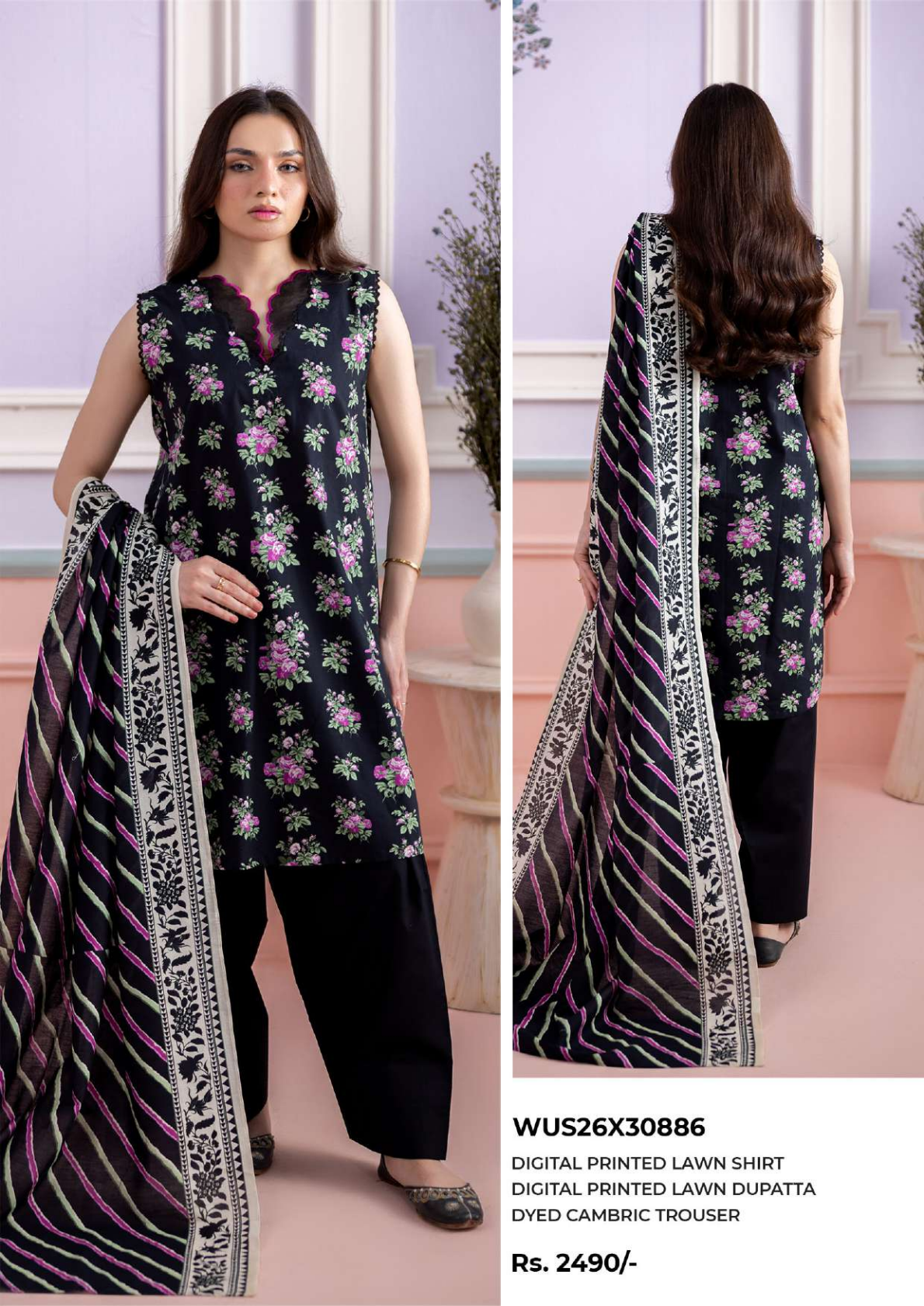 ZELLBURY Unstitched 3pcs Lawn Collection D.C:- WUS26X30886