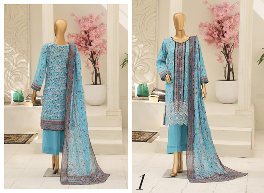 MTF Digital Printed Embroidered Lawn Collection 2026 Design No: 1
