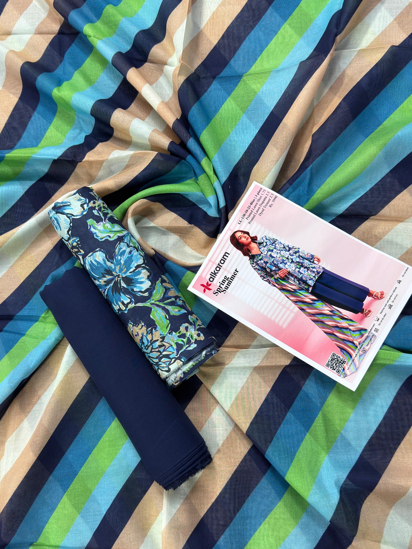 Alkaram 3 PCs Blue Printed Lawn Unstitched Collection