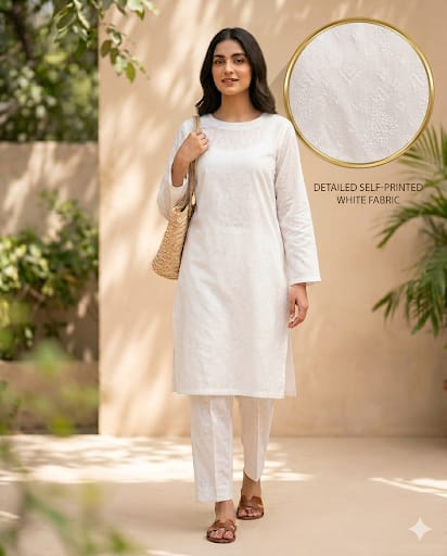 EGO Self Printed Unstitched White Collection