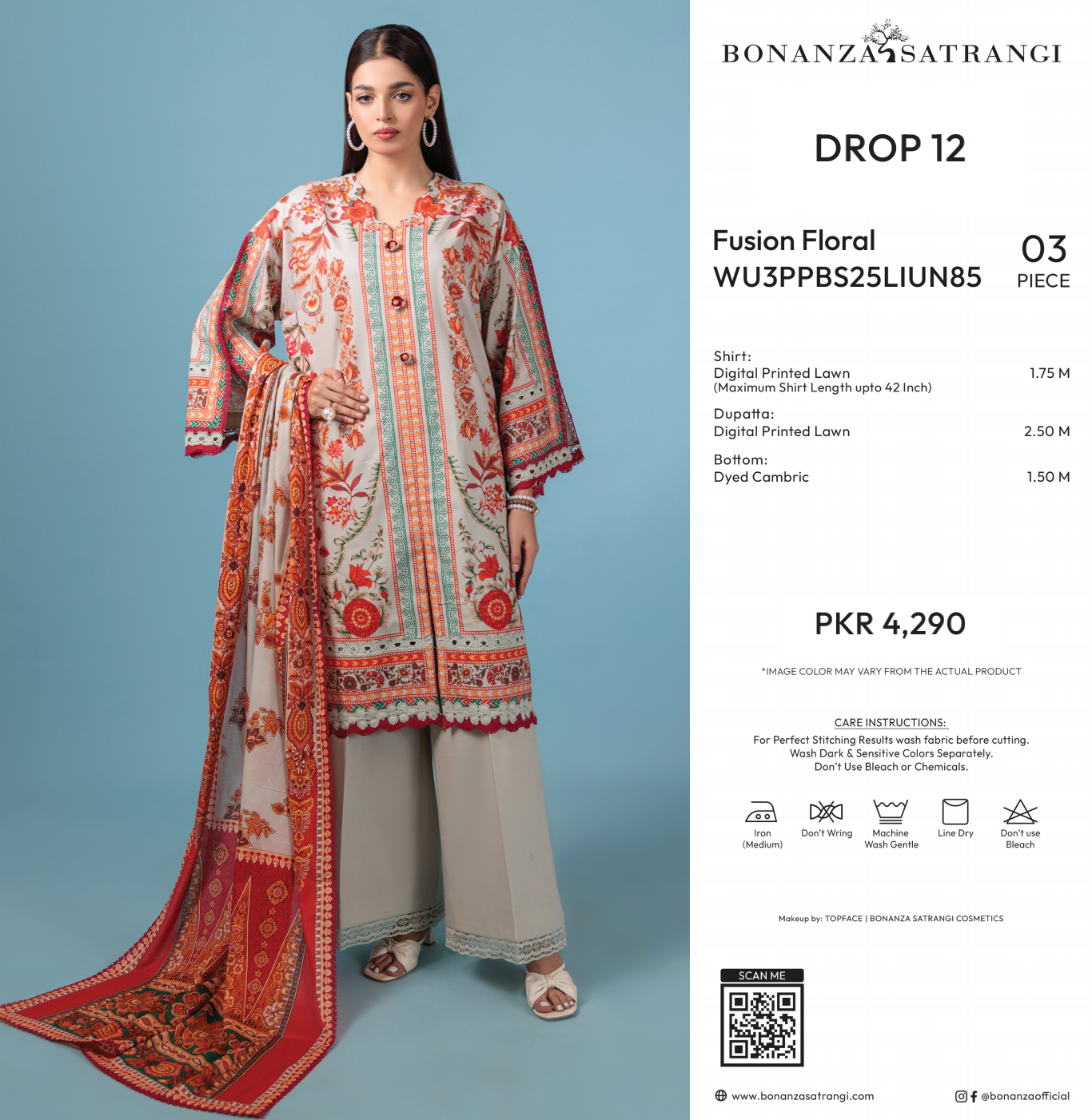 Bonanza Satrangi Unstitched Fusion Floral - 3 Pc (WU3PPBS25LIUN85) 🔥🥰