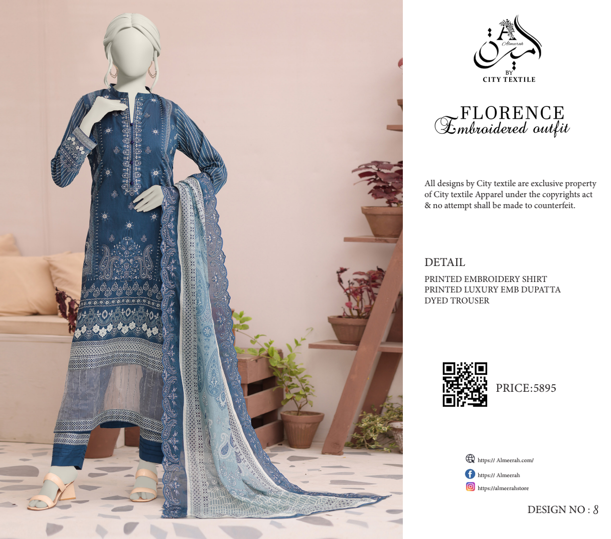 š§”š„ ALMEERAH FLORENCE Embroidery Cutwork Dupatta 3 Pieces š„ā¤ļø