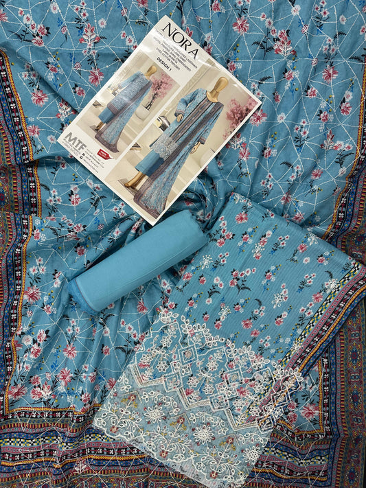 MTF Digital Printed Embroidered Lawn Collection 2026 Design No: 1