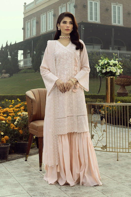 Lakhany Light Peach Eid Collection Unstitched ChikanKari 3 Piece ๐ฅ