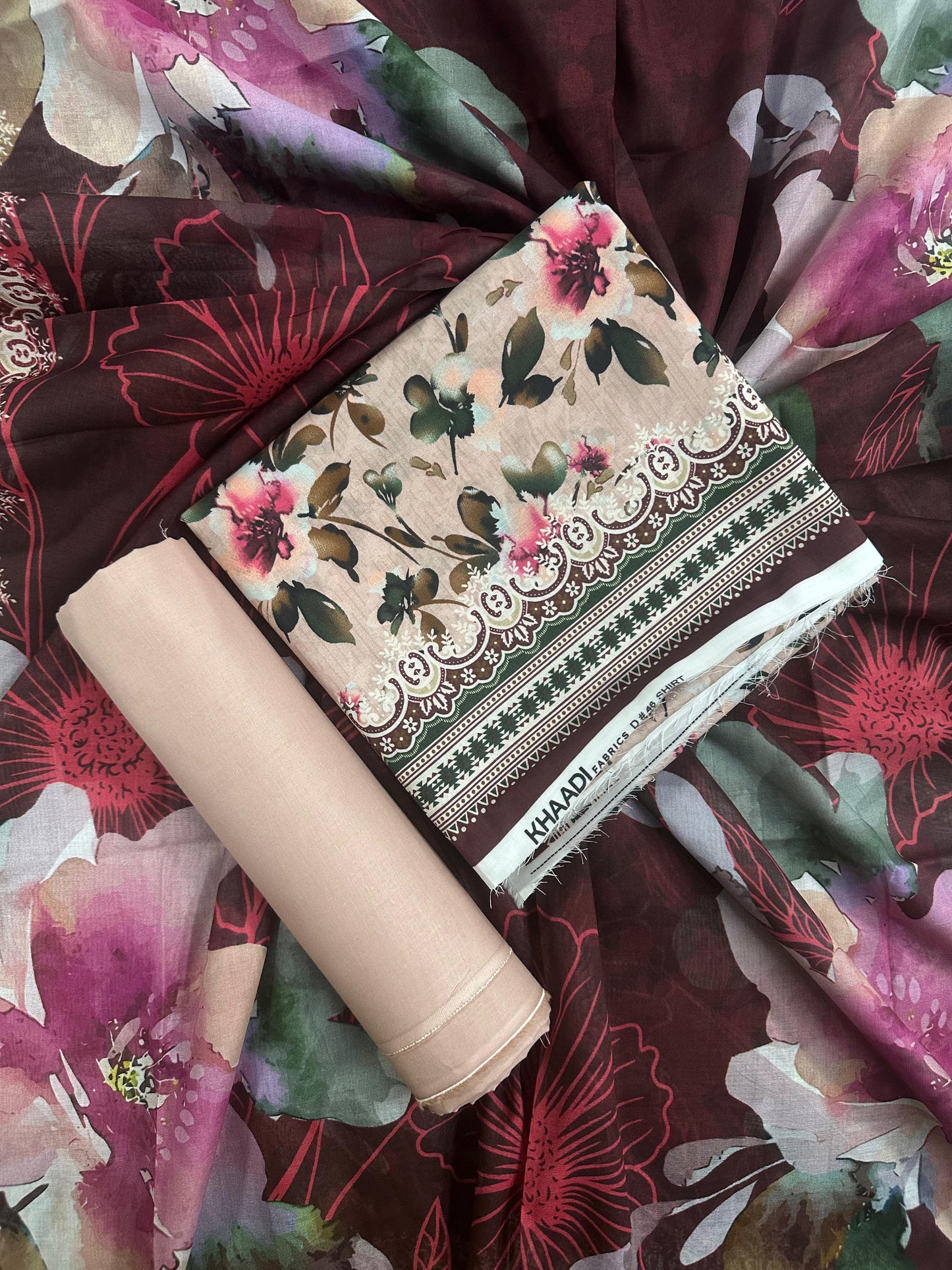 Khaadi Pink Floral Printed 3Pcs