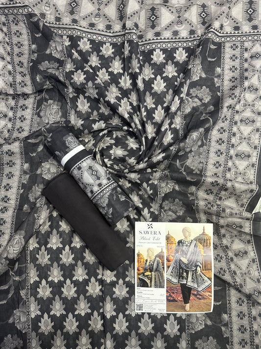 Sawera B&W Unstitched 3Pcs D-02