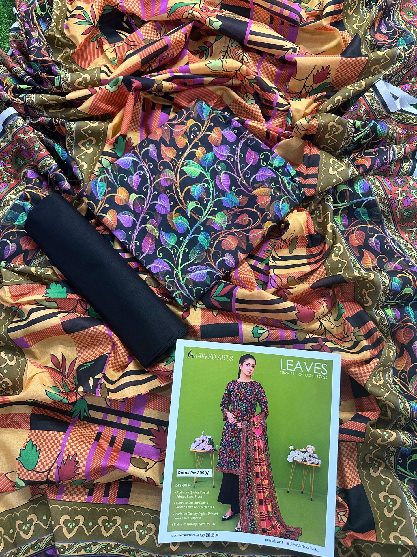 JAWED ARTS LEAVES β 3PC UNSTITCHED SUIT Design: 10