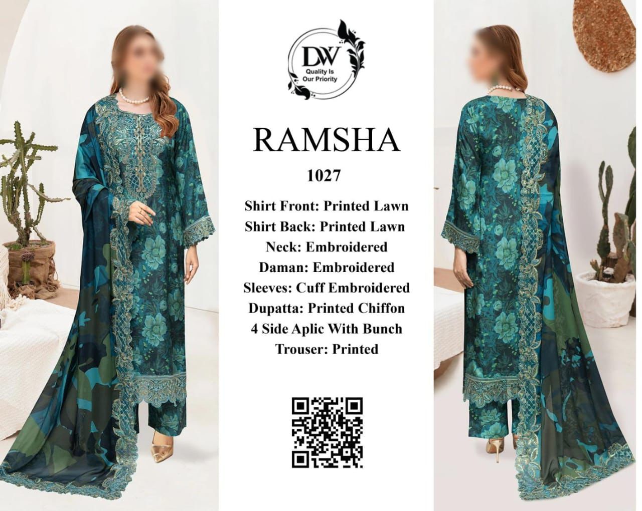 RAMSHA Elegant 3PC Unstitched Lawn Suit Collection