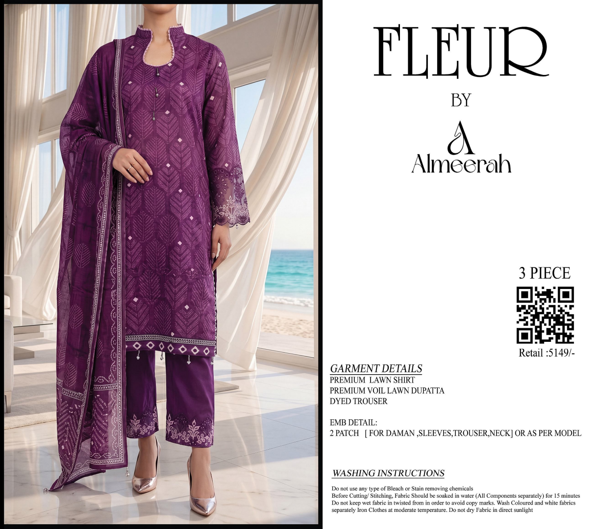 Fleur By Almeerah β Amethyst Glow - Digital Chundri Lawn