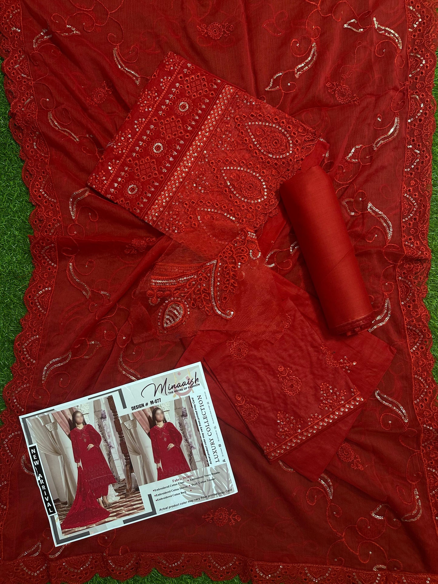 Minaaish DN # M-077 3Pcs Unstitched Embroidery Cotton Collection