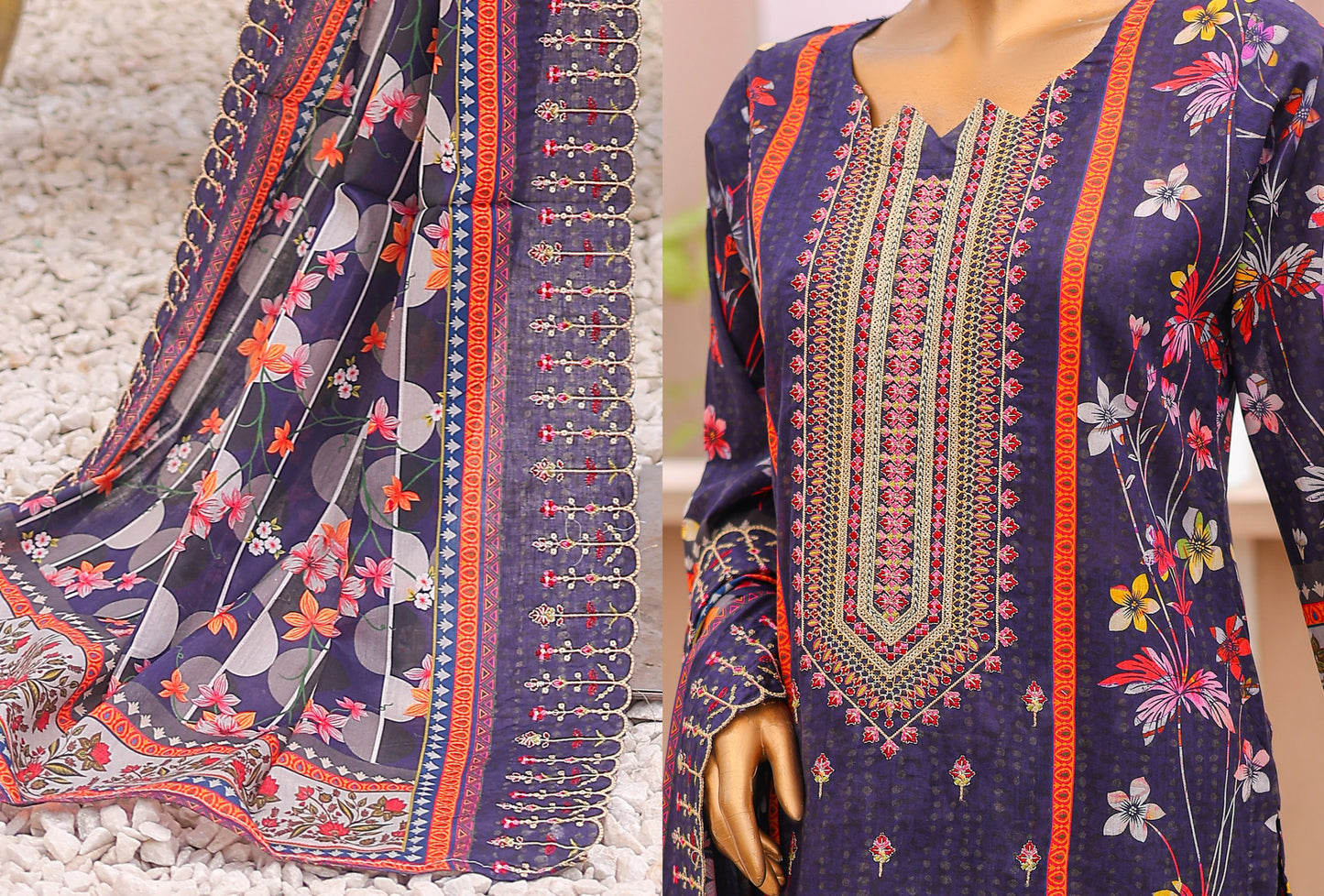 Sunehri Emboridery Lawn 3P