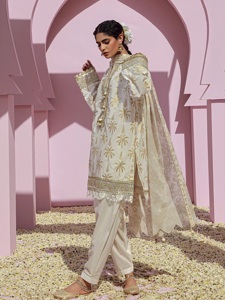 Salitex Embroidered lawn white 3P