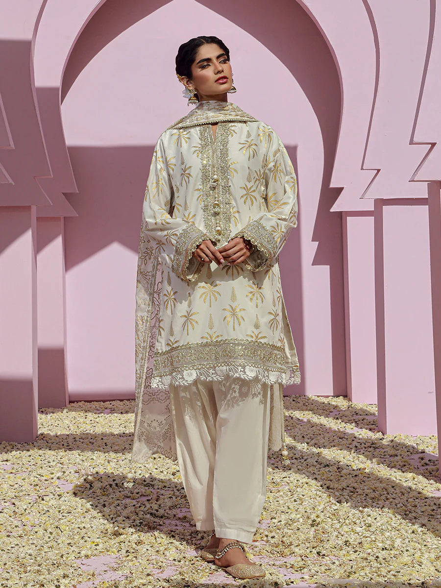 Salitex Embroidered lawn white 3P