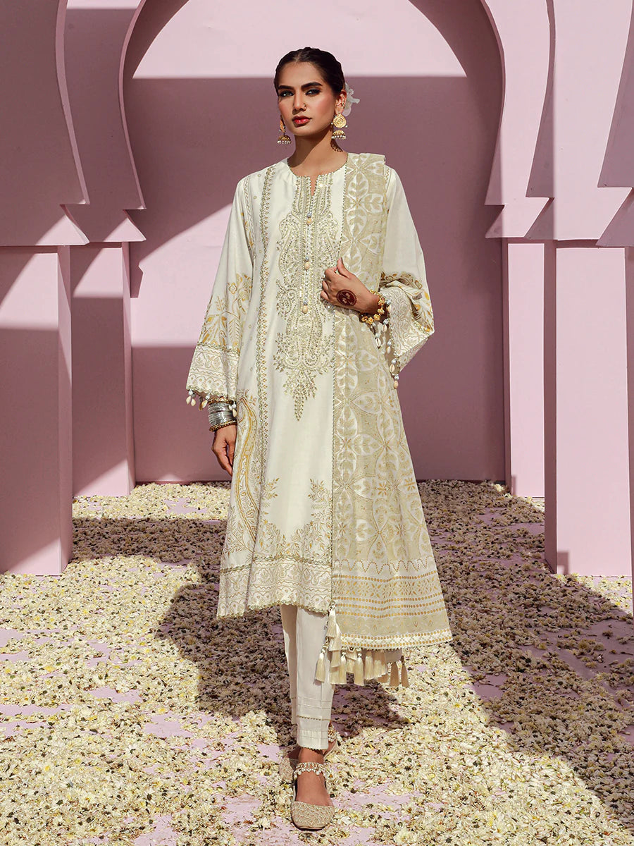 Salitex Embroidered lawn white 3P