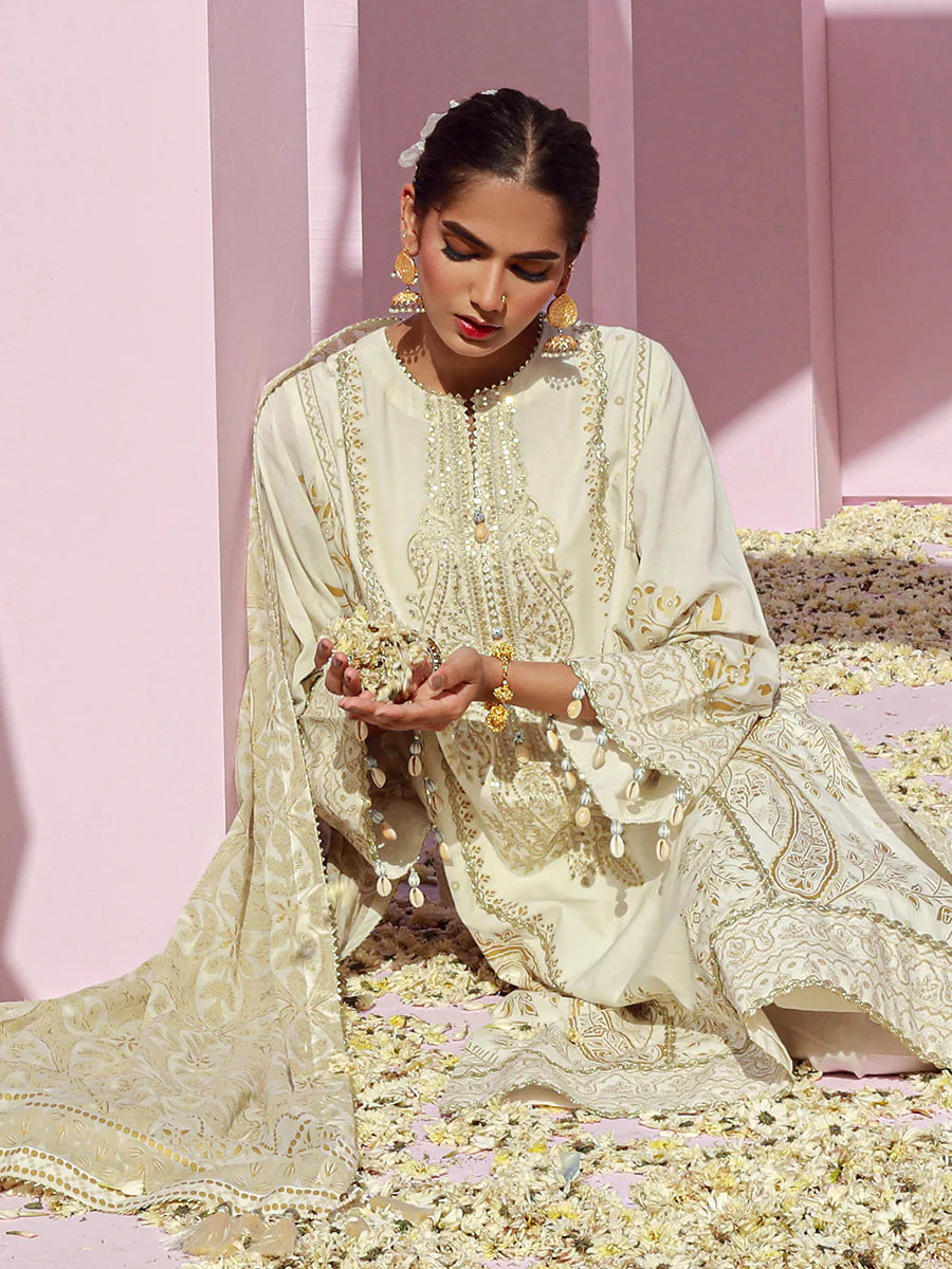 Salitex Embroidered lawn white 3P