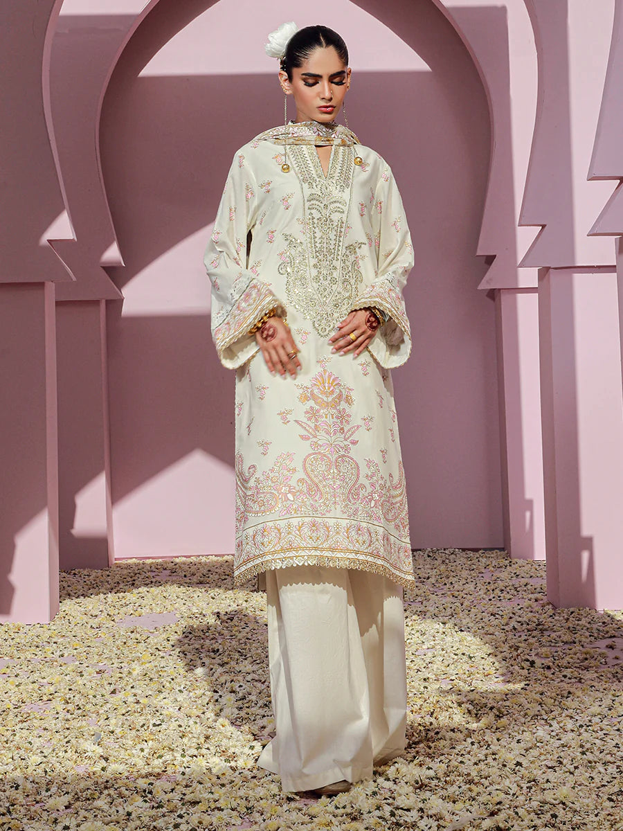 Salitex Embroidered lawn white 3P