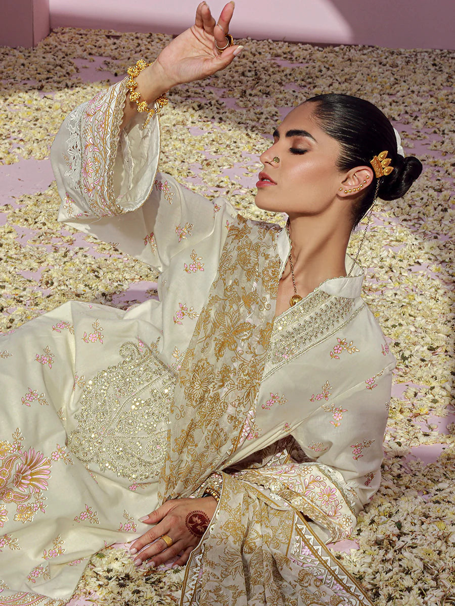 Salitex Embroidered lawn white 3P