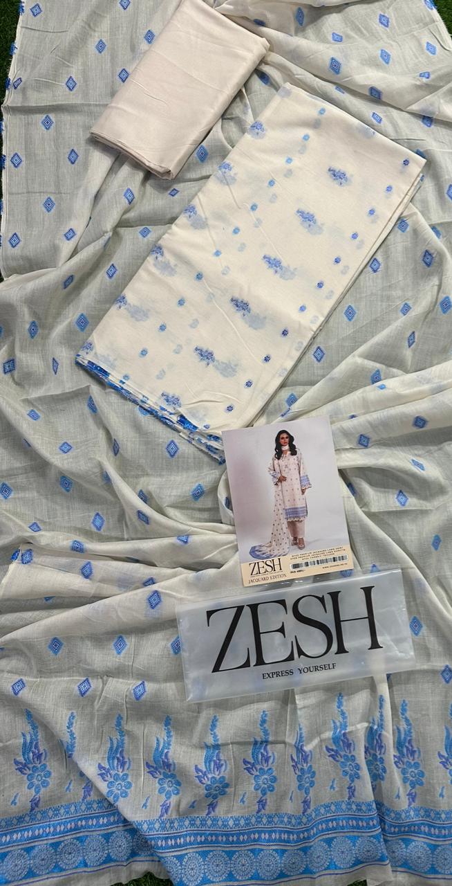 ZESH Unstitched Jacquard 100% Original 3 PCs Suit In WHOLESALE PRICE 💯✨